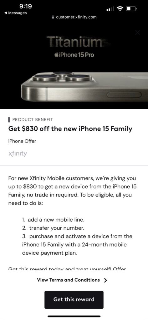 xfinity mobile visa